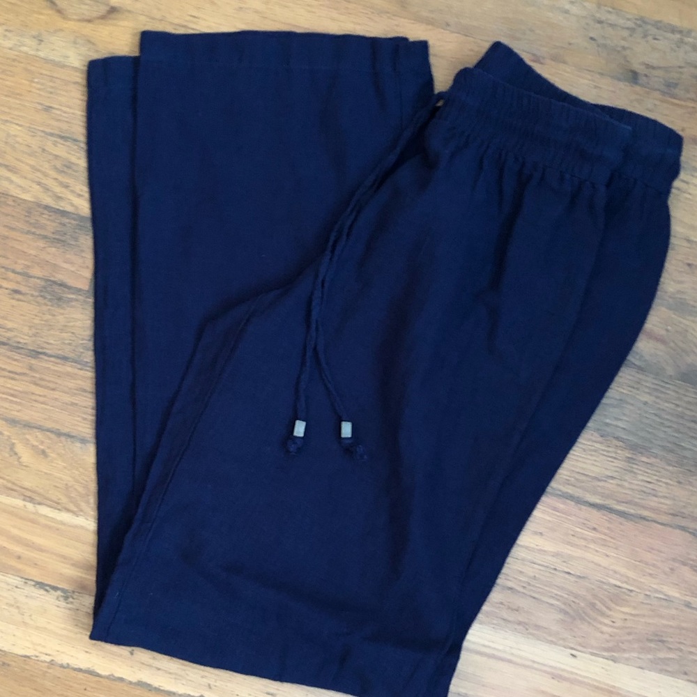 CYNTHIA ROWLEY‎ NAVY LINEN PANTS XS